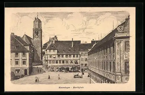 AK Memmingen, Marktplatz mit Kirchturm