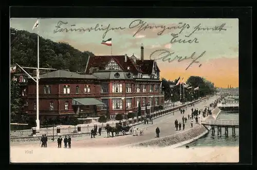 AK Kiel, Strandpromenade mit Clubhaus des Kaiserl. Yachtclubs