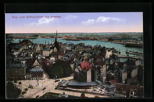 AK Kiel, Ortsansicht vom Rathausturm aus gesehen