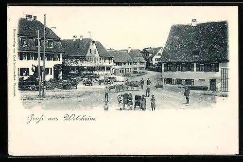 AK Welzheim, Strassenpartie im Ortskern mit Gasthof zum Lamm