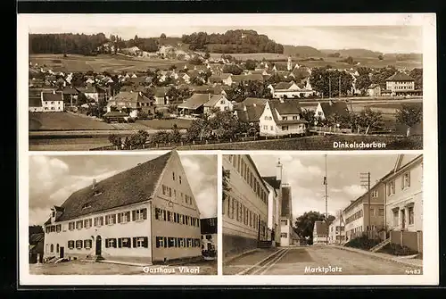 AK Dinkelscherben, Gasthaus Vikari, Marktplatz, Ortsansicht