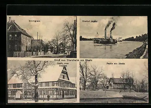 AK Diersheim a. Rhein, Kirchgasse, Partie am Rhein, Gasthaus zum Rappen