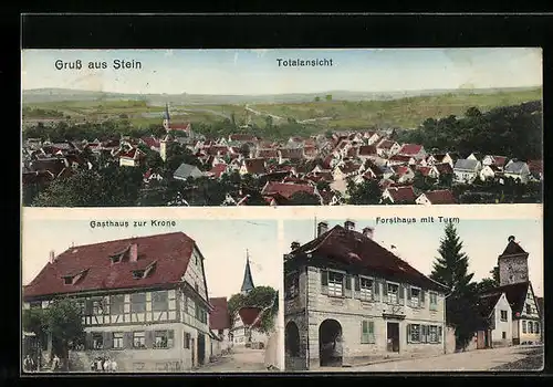 AK Stein / Baden, Gasthaus zur Krone, Forsthaus mit Turm, Totalansicht