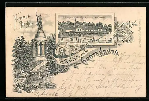Lithographie Detmold, Gasthof zum Hermannsdenkmal, E. v. Bandel