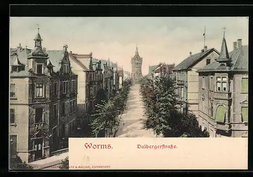 AK Worms, Dalbergerstrasse aus der Vogelschau