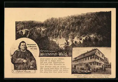 AK Welzheim, Gasthof z. Schwarzen Ochsen, Oberamtsarzt