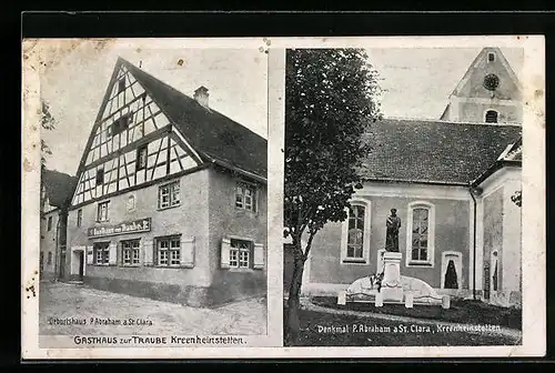 AK Kreenheinstetten, Gasthaus zur Traube, Denkmal P. Abraham