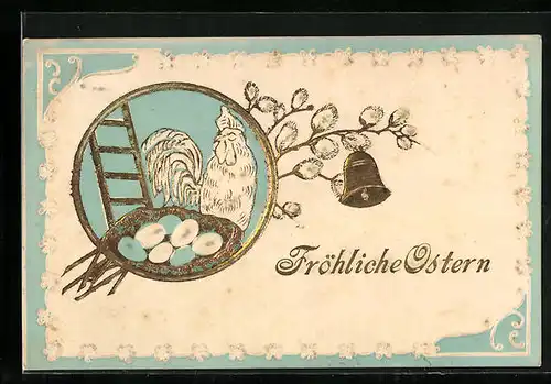 AK Hahn mit Korb voller Eiern