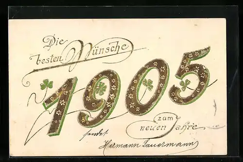 AK Jahreszahl 1905 mit Blumen & Klee