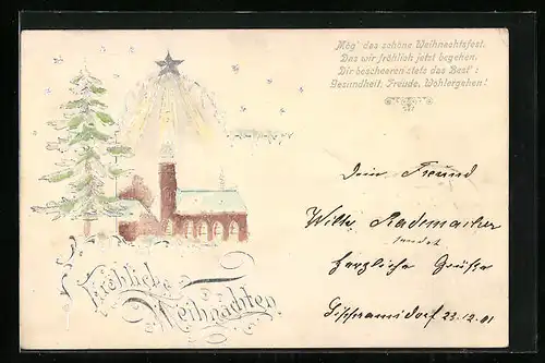 AK Fröhliche Weihnachten, Kirche im Schnee