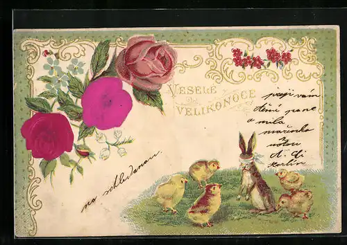 AK Osterhase mit verbundenen Augen sucht Osterküken