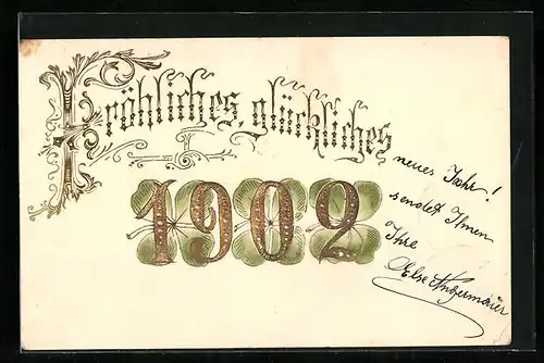 AK Jahreszahl 1902 mit Kleeblättern