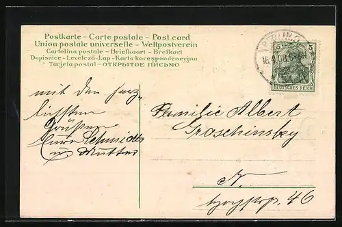 AK Osterküken mir Korb voller Ostereiern