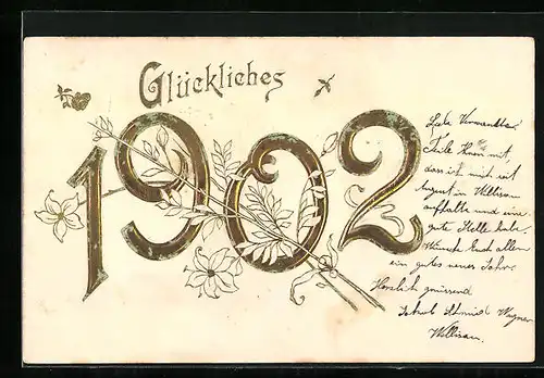 AK Jahreszahl 1902 mit Blütenzweigen