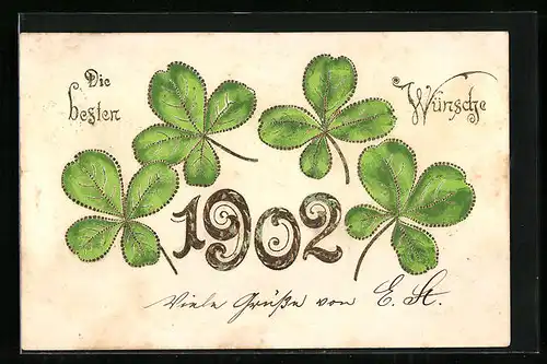 AK Jahreszahl 1902 mit Kleeblättern