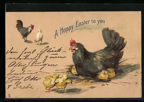 AK Huhn mit Osterküken
