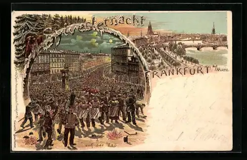 Lithographie Frankfurt a. Main, Sylvesternacht auf der Zeil