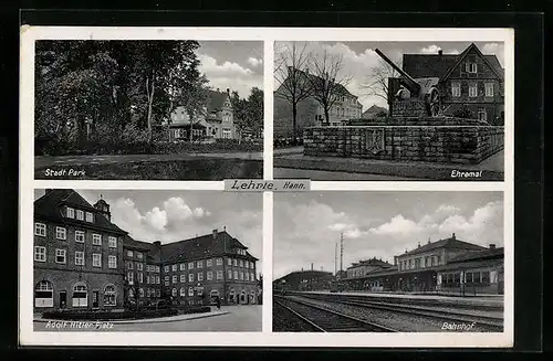 AK Lehrte, Stadtpark, Ehrenmal, Bahnhof