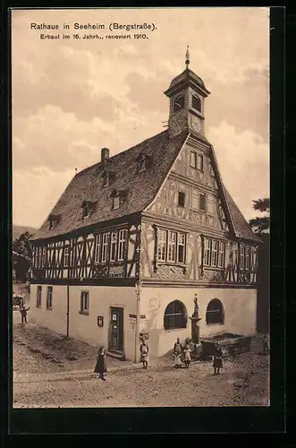 AK Seeheim /Bergstrasse, Rathaus mit Strasse aus der Vogelschau