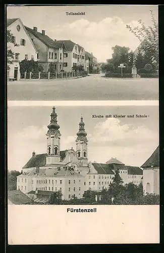 AK Fürstenzell, Strassenpartie, Kirche mit Kloster und Schule