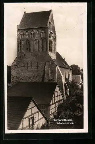 AK Lychen, Johanniskirche aus der Vogelschau