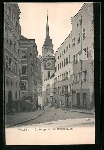 AK Passau, Schrottgasse mit Rathausturm