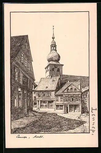 Künstler-AK Lennep, Markt mit Kirche