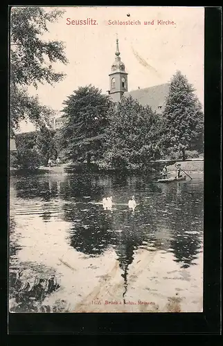 AK Seusslitz, Schlossteich und Kirche