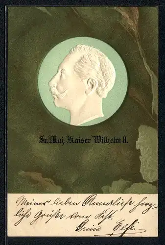 Präge-AK geprägtes Porträt von Kaiser Wilhelm II.
