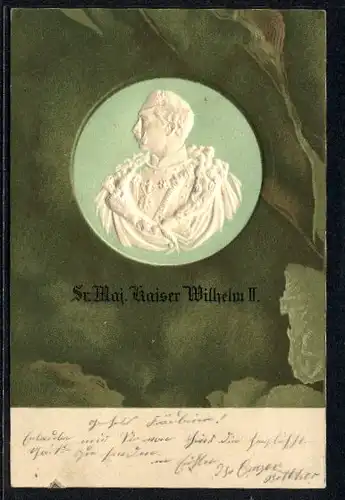 Präge-AK Kaiser Wilhelm II., Sammelpostkarte des Deutschen Kriegerbundes