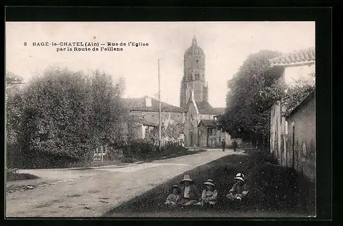 AK Bagé-le-Chatel, Rue de l`Eglise par la Route de Feillens