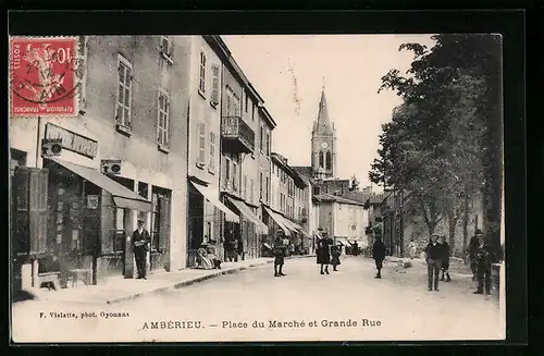 AK Ambérieu, Place du Marché et Grande Rue