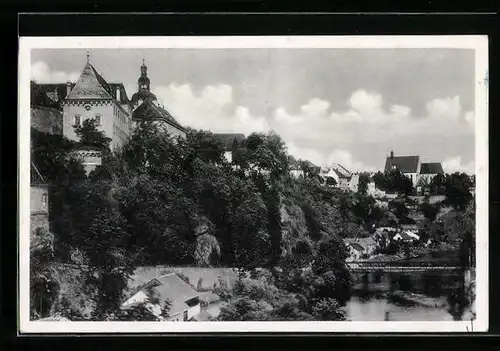 AK Lazne Bechyne, Ortspartie mit Fluss