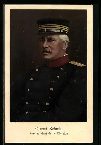 AK Oberst Schmid, Kommandant der schweizer 4. Division in Uniform