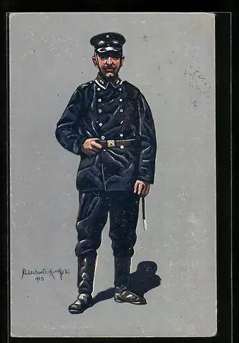 Künstler-AK Unteroffizier des Kraftfahr-Bataillon in Uniform 1914-1915