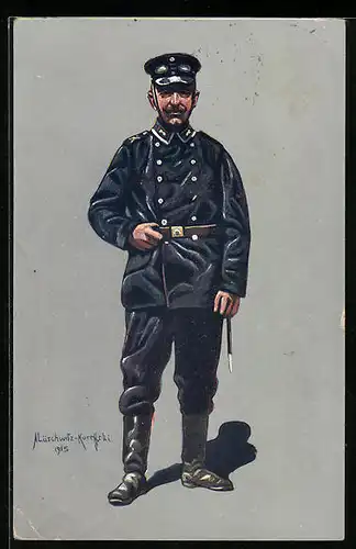 Künstler-AK Unteroffizier eines Kraftfahr-Bataillon in Uniform 1914-1915