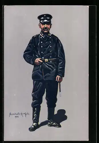 Künstler-AK Unteroffizier des Kraftfahr-Bataillon in Uniform 1914-1915