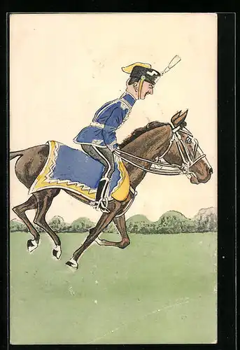 AK Husar in Uniform auf Pferd in gestrecktem Galopp