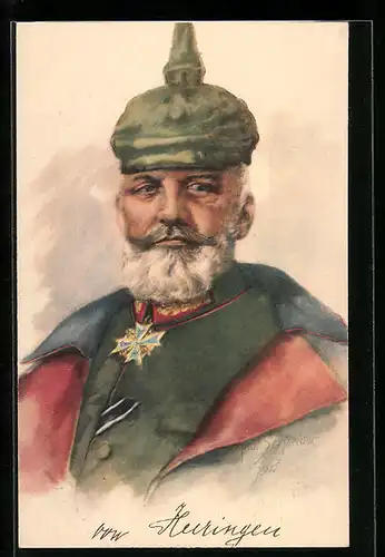 Künstler-AK Rudolf Schneider: Heerführer Generaloberst v. Heeringen in Uniform mit Pickelhaube