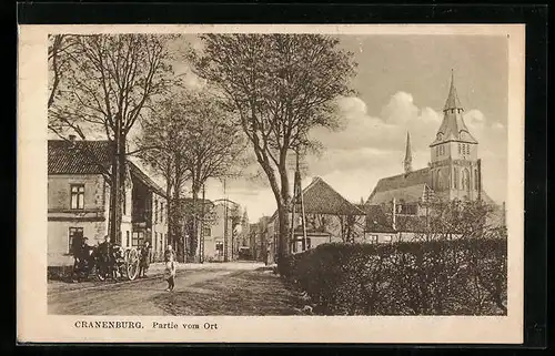 AK Cranenburg, Ortspartie mit Strasse und Kirche