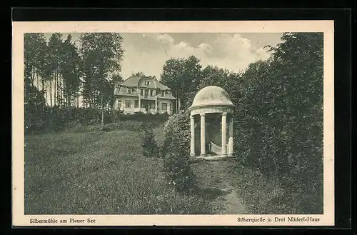 AK Plau am See, Hotel Silberquelle und Drei-Mäderl-Haus Gustav Wagner, Gartenansicht