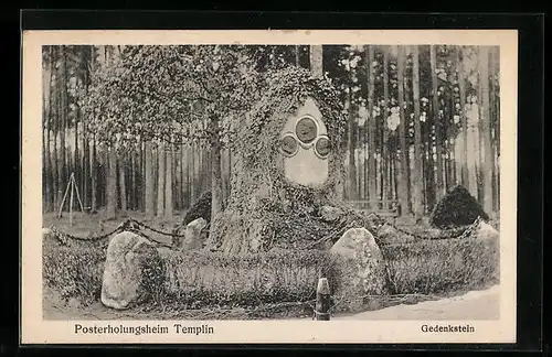 AK Templin, Erholungsheim, Gedenkstein im Wald