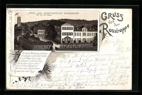 Lithographie Rosstrappe, Hotel zur Rosstrappe mit Winzenburg