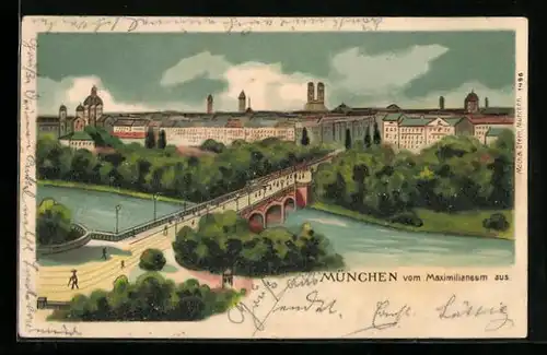 Glitzer-Perl-Lithographie München, Ortsansicht vom Maxilianeum aus