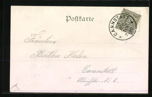 Lithographie Cannstatt, Kursaal, Panorama im Eichenblatt, Passepartout