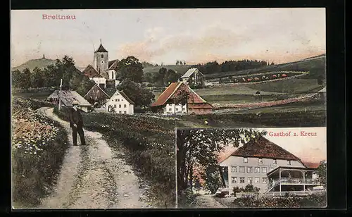 AK Breitnau, Gasthof zum Kreuz, Ortspartie mit Feldweg