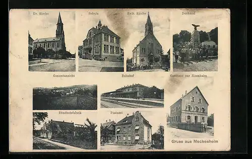 AK Meckesheim, Gasthaus zur Eisenbahn, Bahnhof, Katholische Kirche