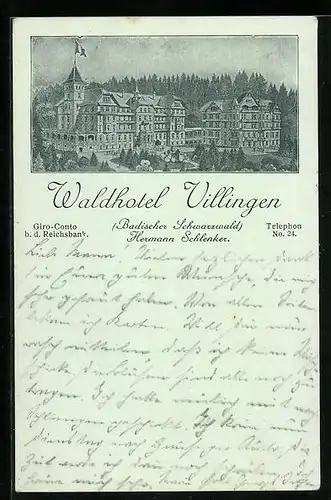 AK Villingen /Badischer Schwarzwald, Waldhotel von Hermann Schlenker