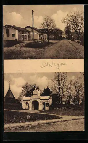 AK Süderlügum, Strassenpartie im Ort, Tor von 1760