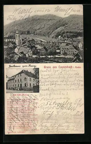 AK Lautenbach i. Baden, Gasthaus zum Kreuz, Ortsansicht